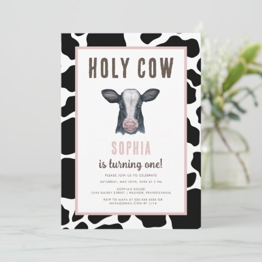 ピンクホーリーカウアイワンワン誕生日 招待状 (スタンド正面)