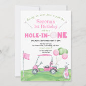 ピンクホールインワンエイジゴルフ誕生日招待状 招待状 (正面)
