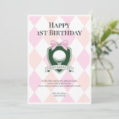 ピンクホールインワンガールゴルフハッピーファーストバースデー カード (スタンド正面)