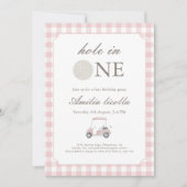 ピンクホールインワンゴルフ誕生日招待状 招待状 (正面)