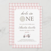 ピンクホールインワンゴルフ誕生日招待状 招待状 (正面/裏面)