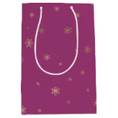 ピンクボイセンベリークリスマス金ゴールド雪片 ミディアムペーパーバッグ (正面)