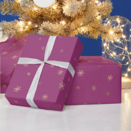 ピンクボイセンベリークリスマス金ゴールド雪片 ラッピングペーパー