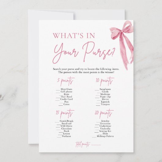 ピンクボウあなたの財布のゲームの中に何があるブライダルシャワー 招待状 (正面)