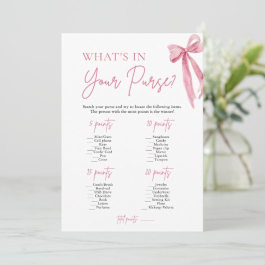 ピンクボウあなたの財布のゲームの中に何があるブライダルシャワー 招待状 (スタンド正面)