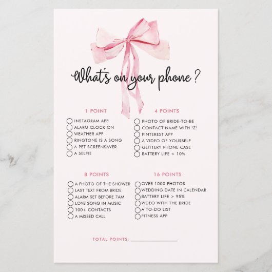 ピンクボウあなたの電話での何ブライダルシャワーゲーム (正面)