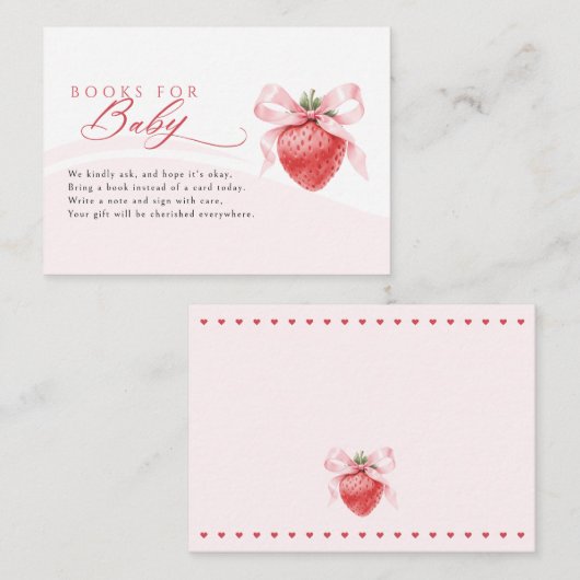 ピンクボウいちご赤ちゃんシャワーベビー エンクロージャーカード (正面/裏面)