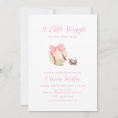 ピンクボウおしゃぶり野球スポーツガールベビーシャワー 招待状 (正面)