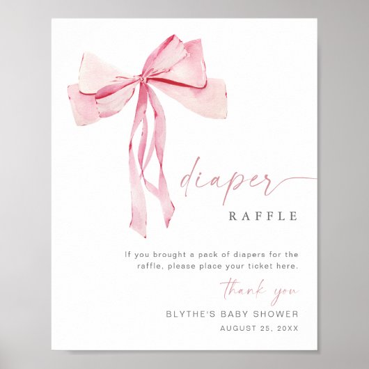 ピンクボウおむつラッフルサインコケットガール赤面 ポスター (正面)