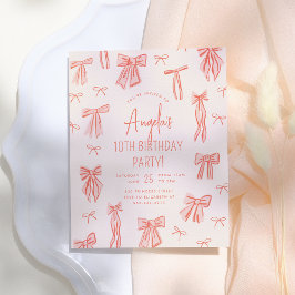 ピンクボウお洒落ガールバジェット誕生日招待状