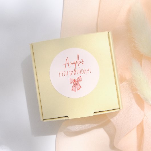 ピンクボウお洒落ガールバースデーパーティー ラウンドシール