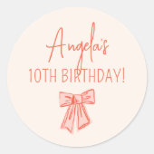 ピンクボウお洒落ガールバースデーパーティー ラウンドシール (正面)