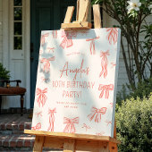 ピンクボウお洒落ガール誕生日ウェルカムサイン ポスター