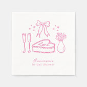 ピンクボウお洒落ケーキシャンパンブライダルシャワー スタンダードカクテルナプキン (正面)