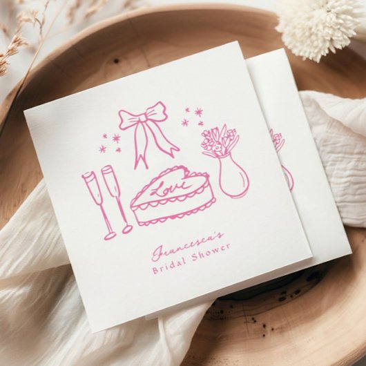 ピンクボウお洒落ケーキシャンパンブライダルシャワー スタンダードカクテルナプキン