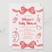 ピンクボウお洒落ハンドドロードガールベビーブランチ 招待状 (正面)