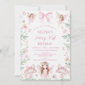 ピンクボウお洒落フェアリーファースト誕生日誕生日 招待状 (正面)