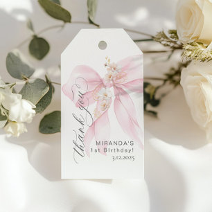 ピンクボウかわいい女の子の誕生日パーティー ギフトタグ