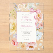 ピンクボウかわいらしワイルドフラワーブライダルシャワー アクリル招待状 (正面)