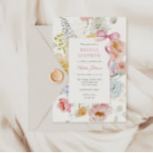 ピンクボウかわいらしワイルドフラワーブライダルシャワー 招待状