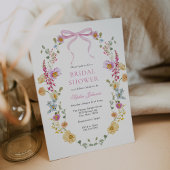 ピンクボウかわいらしワイルドフラワーブライダルシャワー 招待状
