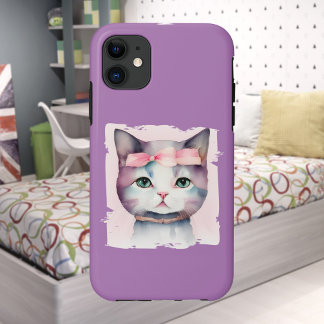 ピンクボウかわいらしiPhone / iPadケース付き子猫 iPhone 11 ケース