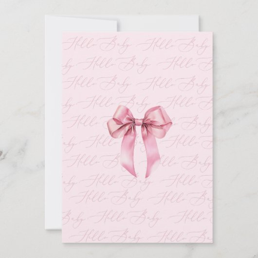 ピンクボウこんにちは赤ちゃん女の子の赤ちゃんシャワー 招待状 (裏面)
