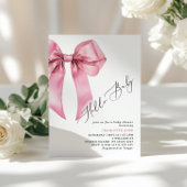 ピンクボウこんにちは赤ちゃん女の子の赤ちゃんシャワー 招待状