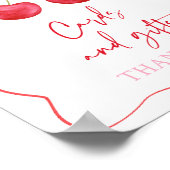 ピンクボウさくらんぼカードとギフト赤ちゃんシャワーのサイン ポスター (角)