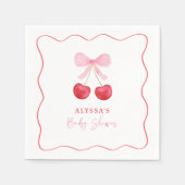 ピンクボウさくらんぼガールベビーシャワー スタンダードカクテルナプキン (正面)