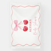 ピンクボウさくらんぼガールベビーシャワー 横断幕 (縦)