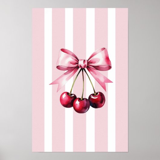 ピンクボウさくらんぼコケットエステストライプティックガーリー ポスター (正面)