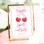 ピンクボウさくらんぼスイートトリートベビーシャワーサイン ポスター