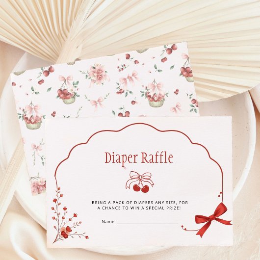 ピンクボウさくらんぼベビーシャワーおむつラッフル エンクロージャーカード