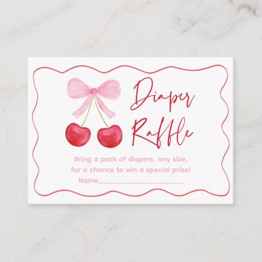 ピンクボウさくらんぼベビーシャワーおむつラッフル エンクロージャーカード (正面)