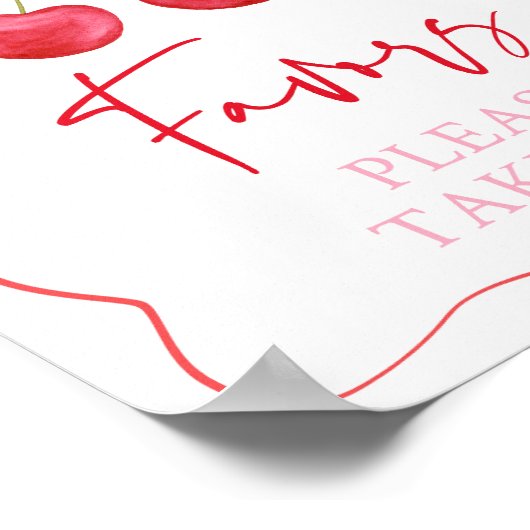 ピンクボウさくらんぼベビーシャワーの好意サイン ポスター (角)