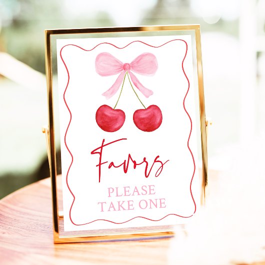 ピンクボウさくらんぼベビーシャワーの好意サイン ポスター