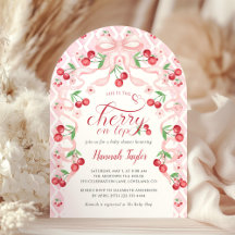 ピンクボウさくらんぼベビーシャワー招待状