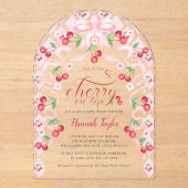 ピンクボウさくらんぼベビーシャワー アクリル招待状 (正面)