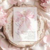 ピンクボウその女の子のフローラパステルベビーシャワー 招待状