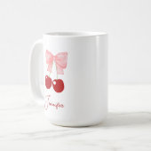 ピンクボウとさくらんぼ付きマグカップ コーヒーマグカップ (正面左)