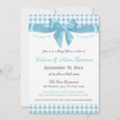 ピンクボウとギンガムチェック赤ちゃんシャワー 招待状 (正面)