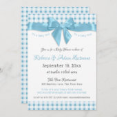 ピンクボウとギンガムチェック赤ちゃんシャワー 招待状 (正面/裏面)