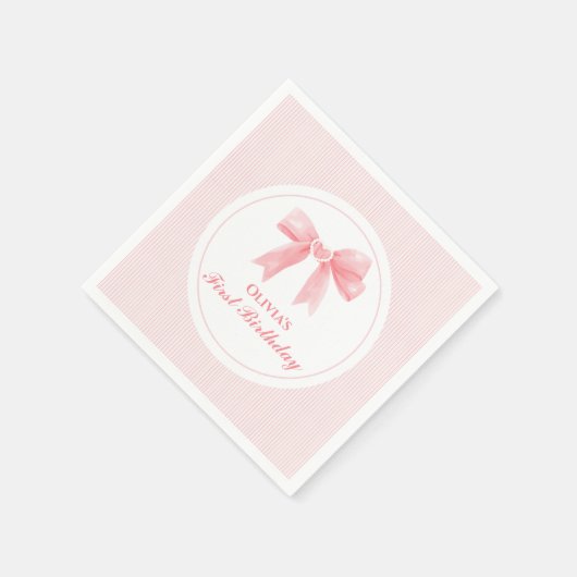 ピンクボウとストライプコケット1歳 スタンダードカクテルナプキン (角)