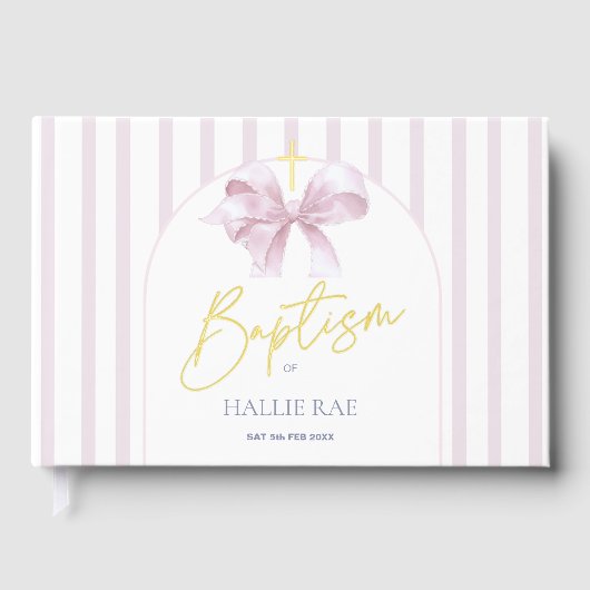 ピンクボウとストライプホイルバプテススゲストブック ゲストブック (正面)