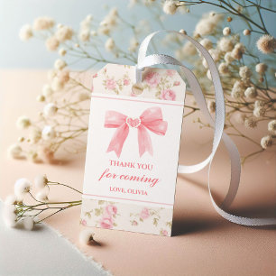 ピンクボウとバラコケット誕生日 ギフトタグ