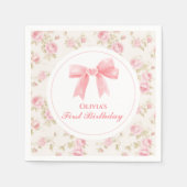 ピンクボウとバラコケット1歳の誕生日 スタンダードカクテルナプキン (正面)