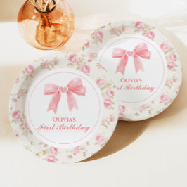 ピンクボウとバラコケット1歳の誕生日 ペーパープレート