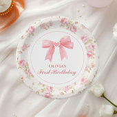 ピンクボウとバラコケット1歳の誕生日 ペーパープレート