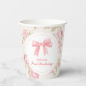 ピンクボウとバラコケット1歳の誕生日 紙コップ (正面)